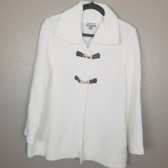 JM Collection Jackets & Coats Jm White Textured Sweater Jacket